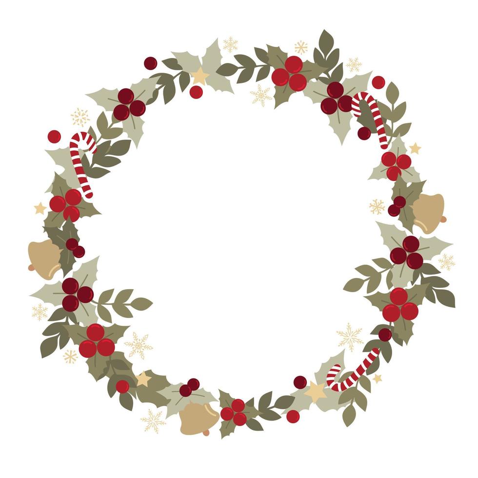 Christmas wreath with different elements. Cute hand drawn illustration. vector