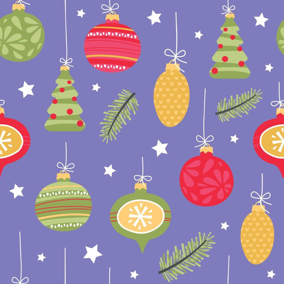 Christmas seamless vector pattern with Christmas decorations. For fabrics, wrapping paper, wallpapers..