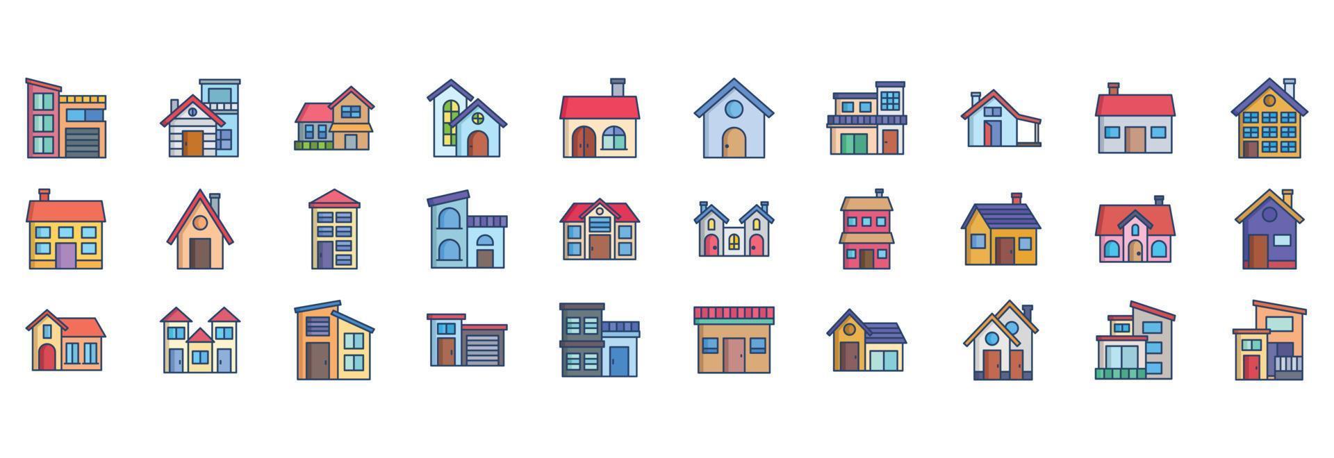 colección de íconos relacionados con el hogar y las casas, incluidos íconos como construcción, bienes raíces, arquitectura y más. ilustraciones vectoriales, conjunto perfecto de píxeles vector