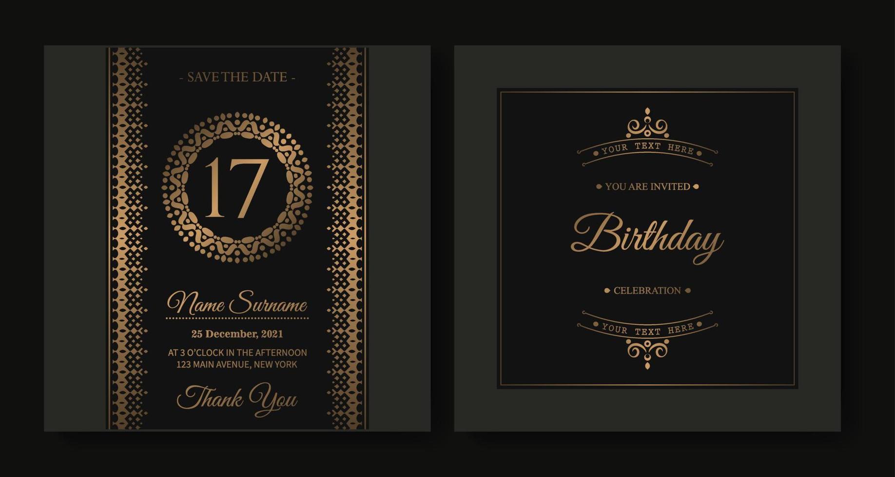 invitación de cumpleaños elegante del estilo del modelo del ornamento vector