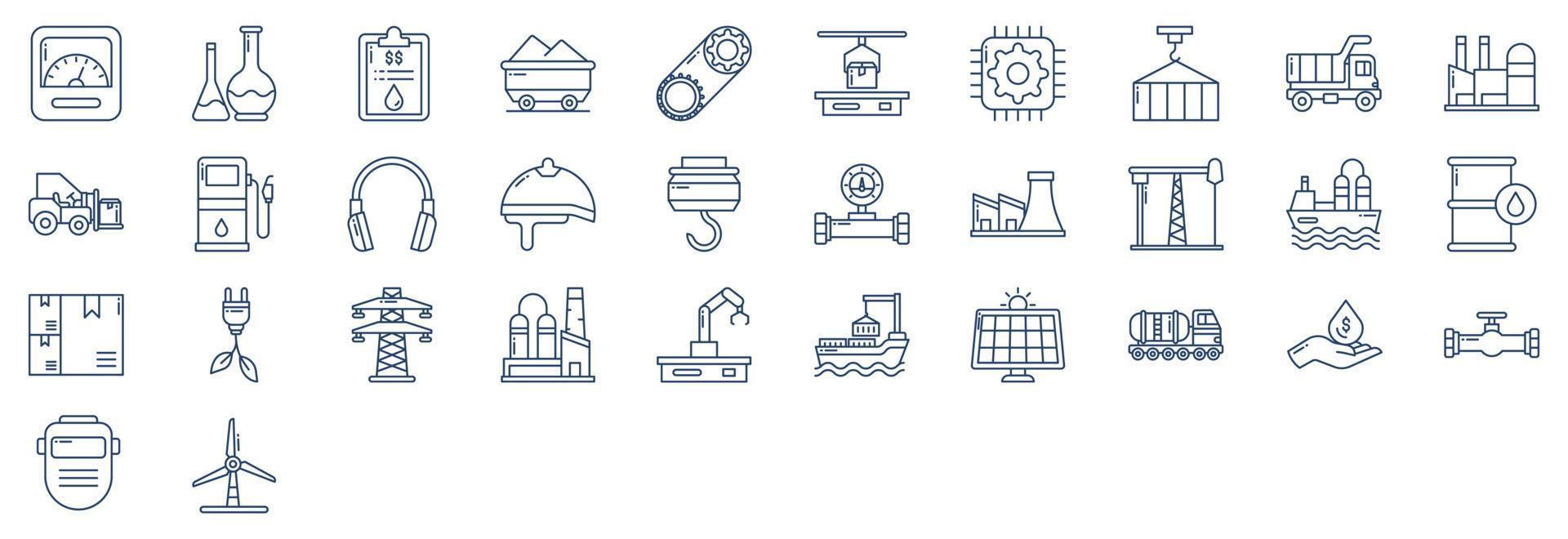 Collection of icons related to Industry and factory, including icons like Dump Truck, Coal,  Oil, Crane and more. vector illustrations, Pixel Perfect set
