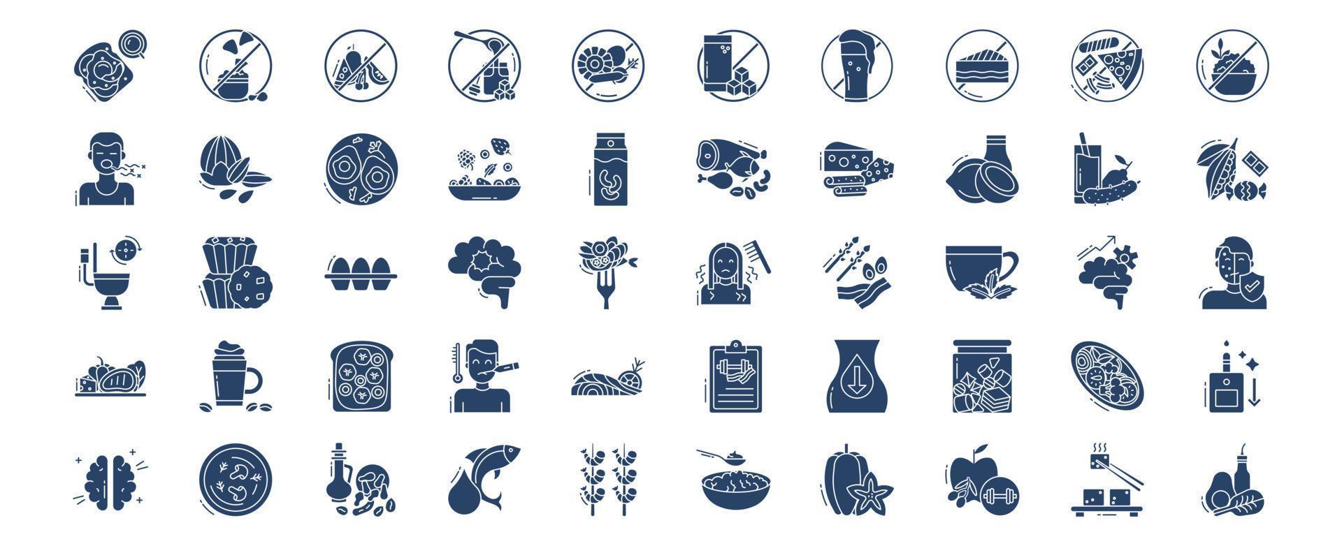 Collection of icons related to Keto Diet and food, including icons like Avocado, Grains,  egg, Cheese  and more. vector illustrations, Pixel Perfect set