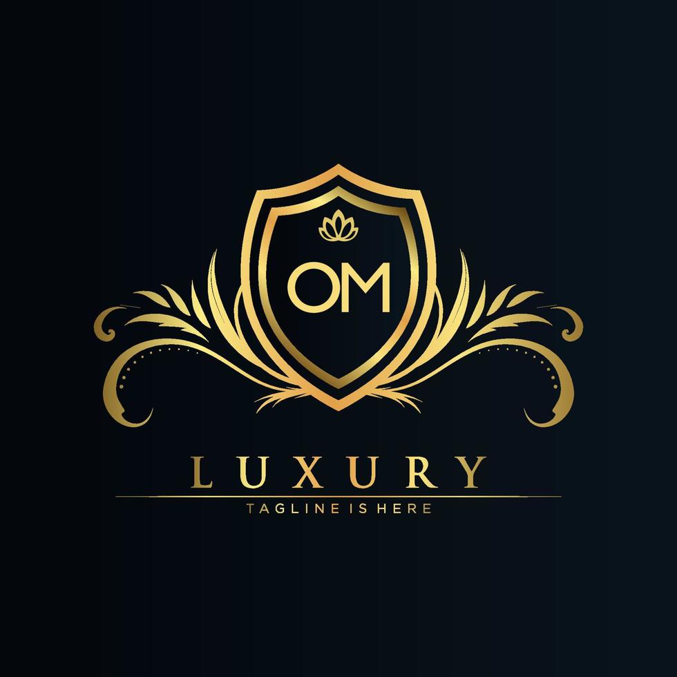 OM Letter Initial with Royal Template.elegant with crown logo vector, Creative Lettering Logo Vector Illustration.