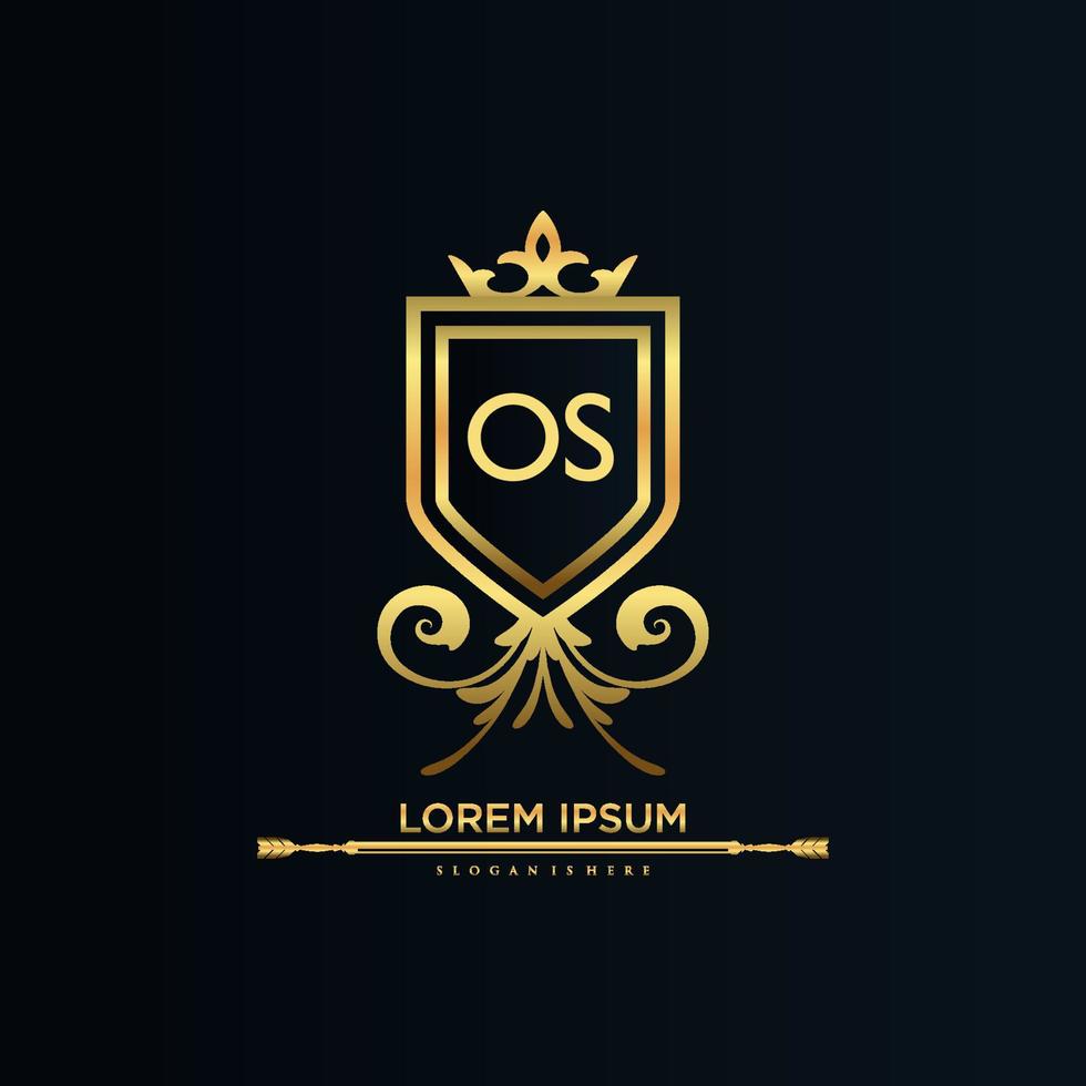 OS Letter Initial with Royal Template.elegant with crown logo vector, Creative Lettering Logo Vector Illustration.