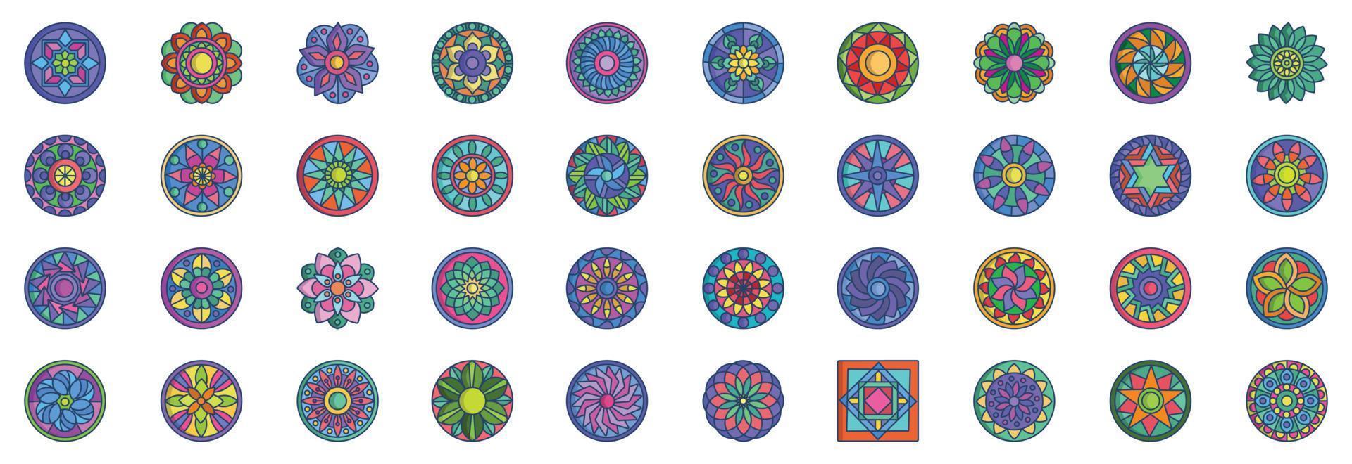 colección de íconos relacionados con mandalas, incluidos íconos como patrones, hinduismo, formas geométricas, abstractos y más. ilustraciones vectoriales, conjunto perfecto de píxeles vector