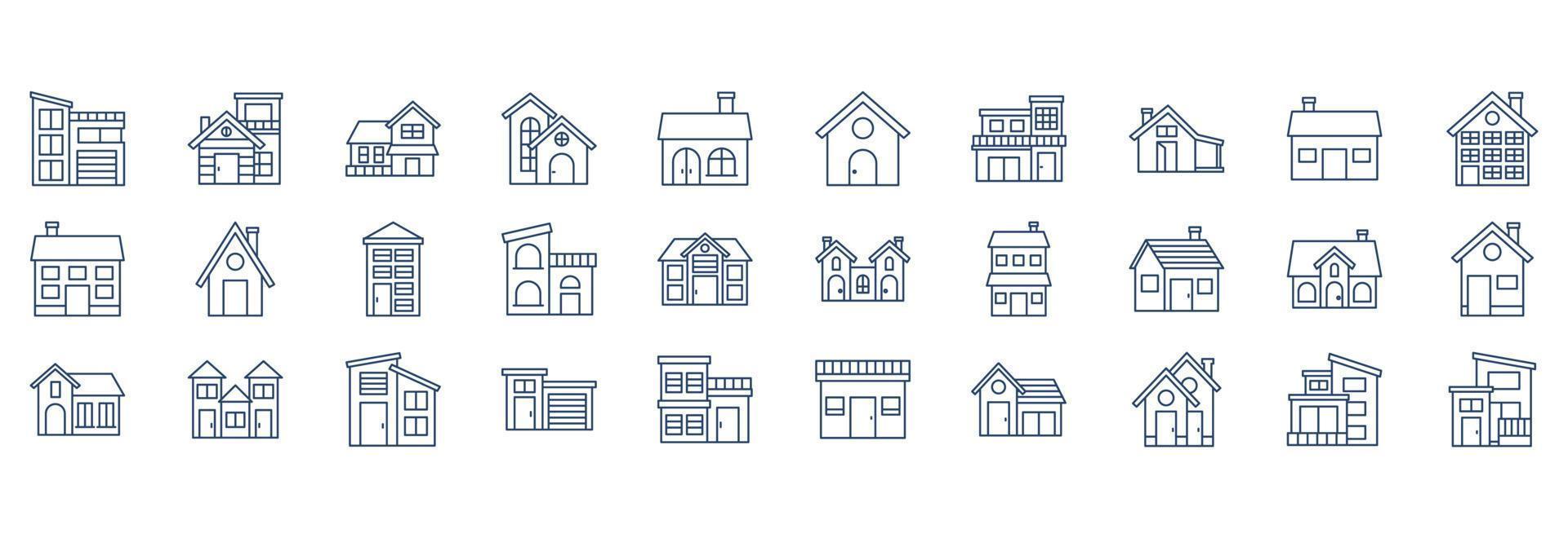 Collection of icons related to Home and Houses, including icons like building, real estate, Architecture and more. vector illustrations, Pixel Perfect set