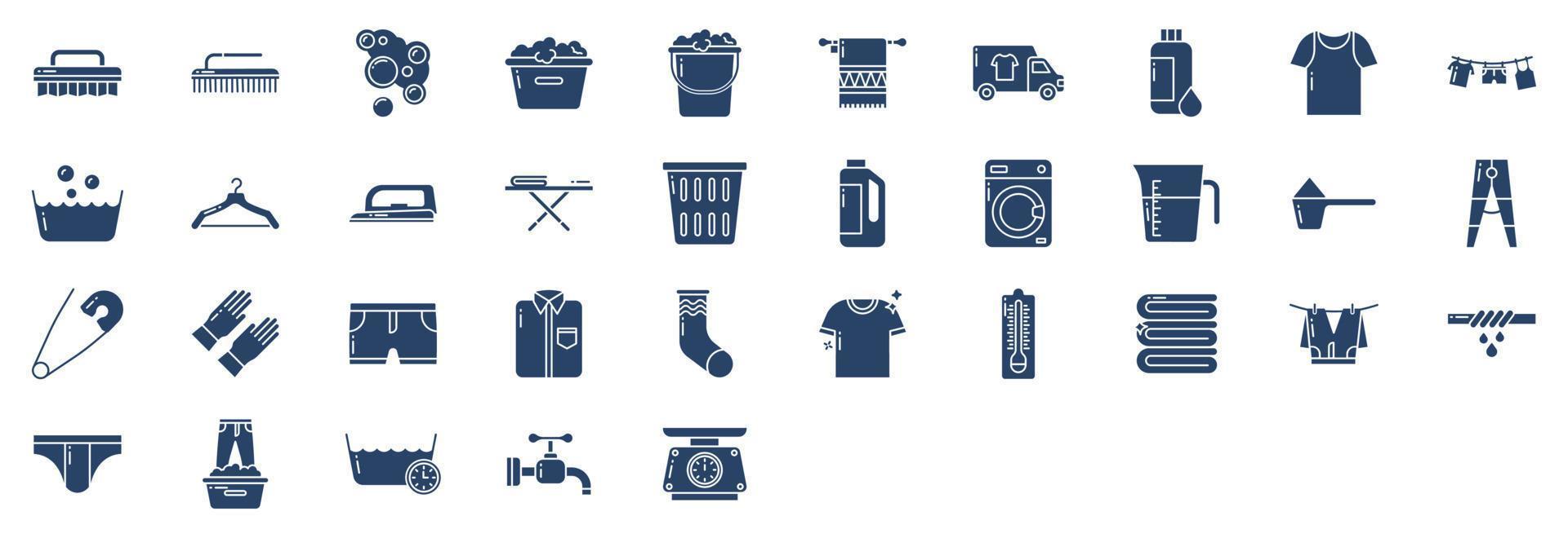 colección de íconos relacionados con la lavandería y la tintorería, incluidos íconos como tela, balde, lavado, vestido y más. ilustraciones vectoriales, conjunto perfecto de píxeles vector