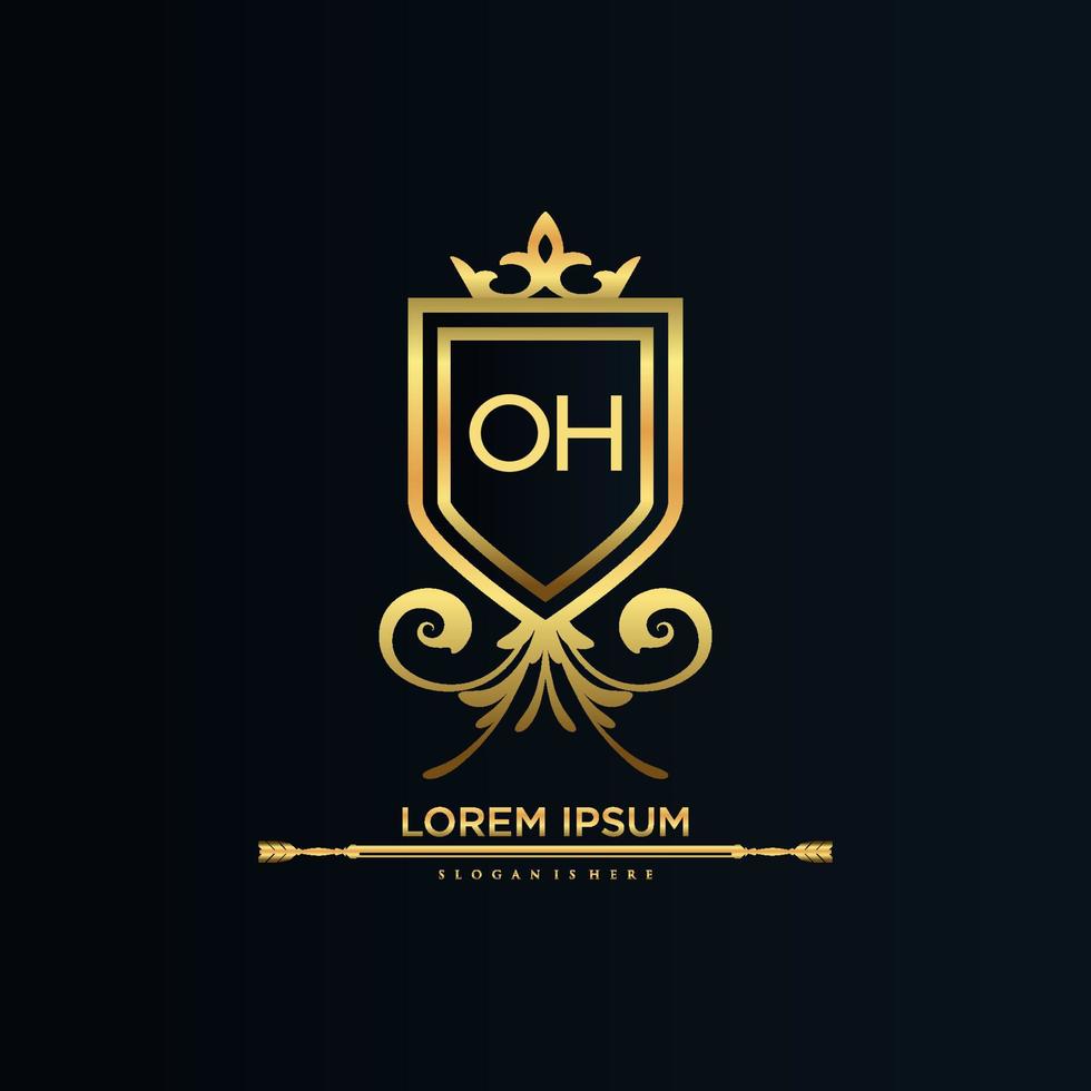 OH Letter Initial with Royal Template.elegant with crown logo vector, Creative Lettering Logo Vector Illustration.