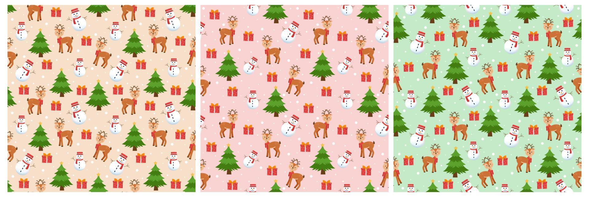 Christmas Background Seamless Pattern Design With Santa Claus, Tree, Snowman And Gifts in Template Hand Drawn Cartoon Flat Illustration vector