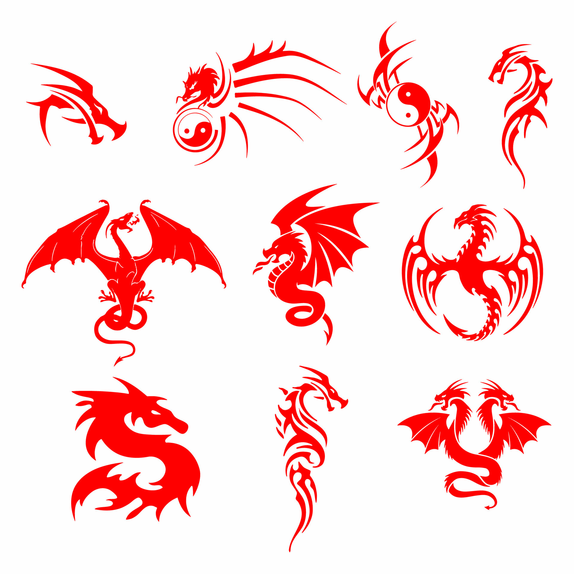 Set of the Chinese dragons, tribal tattoo isolated on white background  13864746 Vector Art at Vecteezy