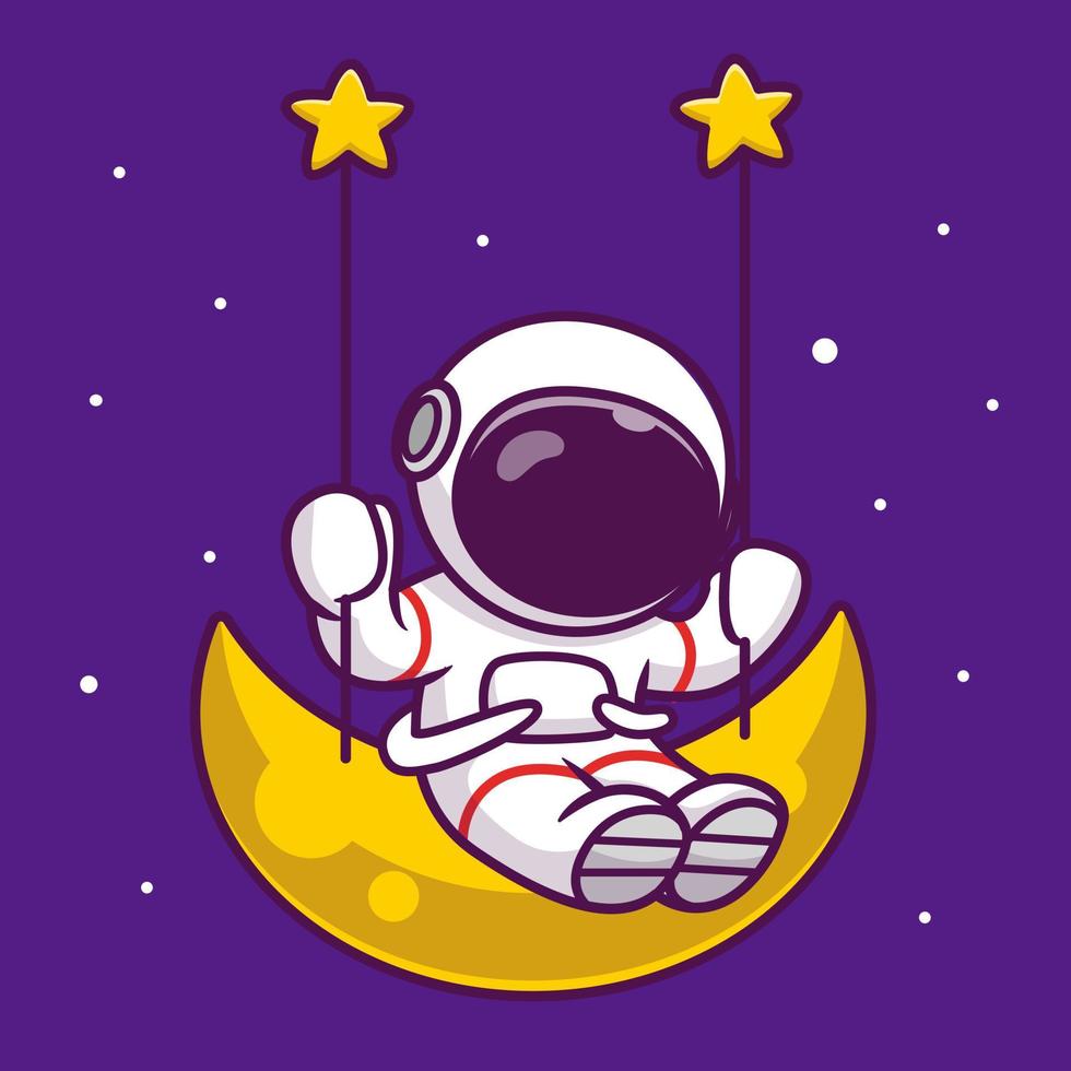 Columpio de astronauta lindo en la ilustración de icono de vector de dibujos animados de luna. gente ciencia espacio icono concepto aislado premium vector. estilo de dibujos animados plana