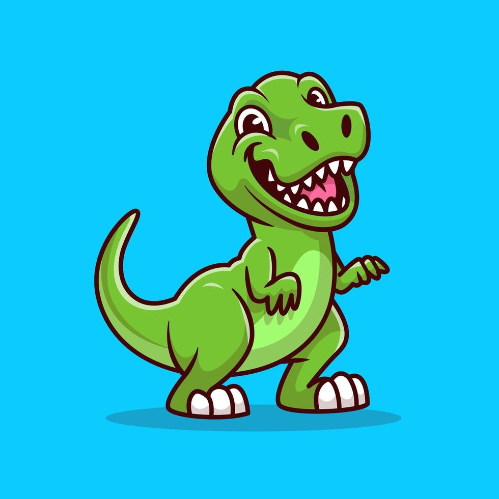 Ilustración de icono de vector de dibujos animados sonriente tiranosaurio lindo. concepto de icono de dinosaurios animales vector premium aislado. estilo de dibujos animados plana