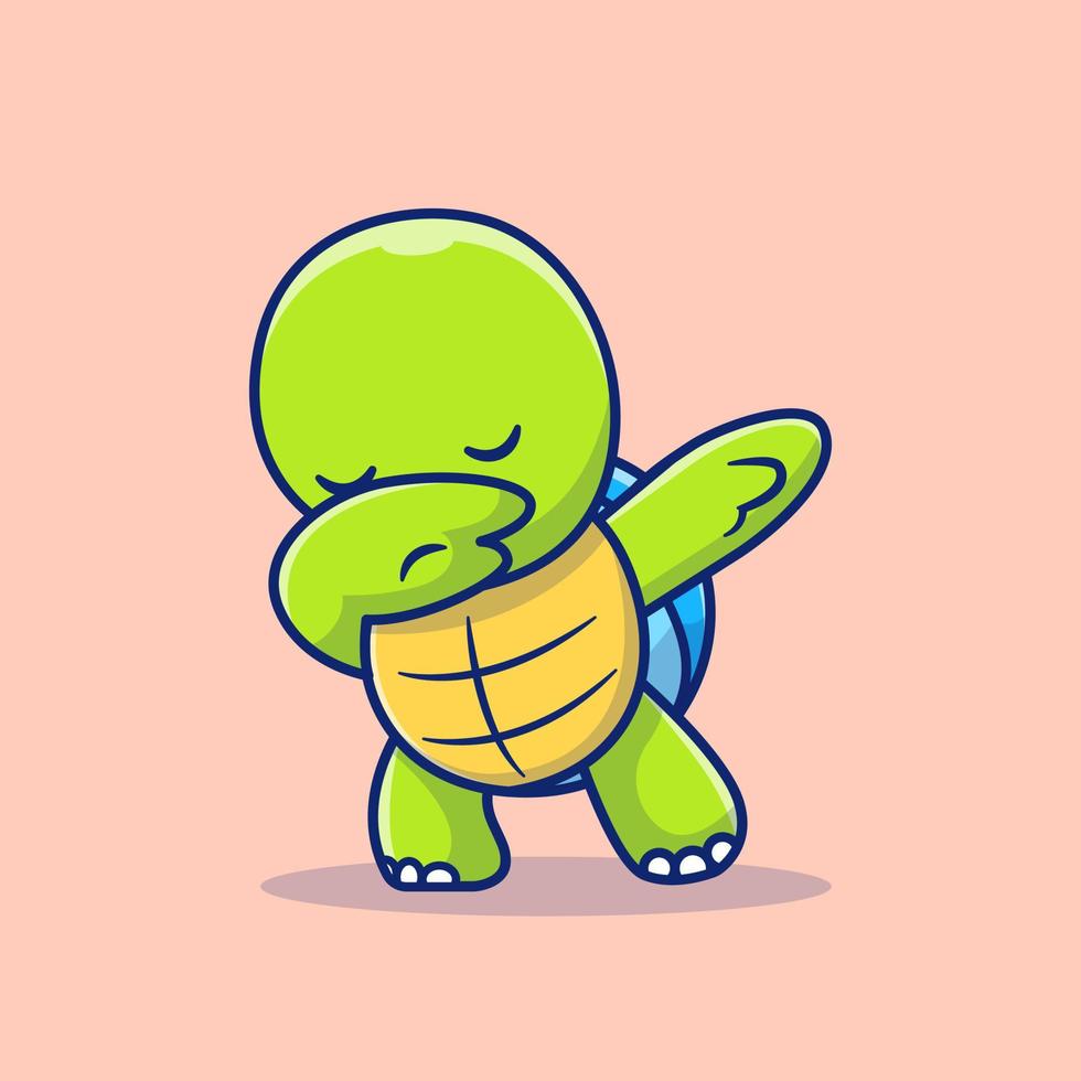 Cute Turtle Dabbing Cartoon Vector Icon Illustration. Animal Nature Icon Concept Isolated Premium Vector. Flat Cartoon Style