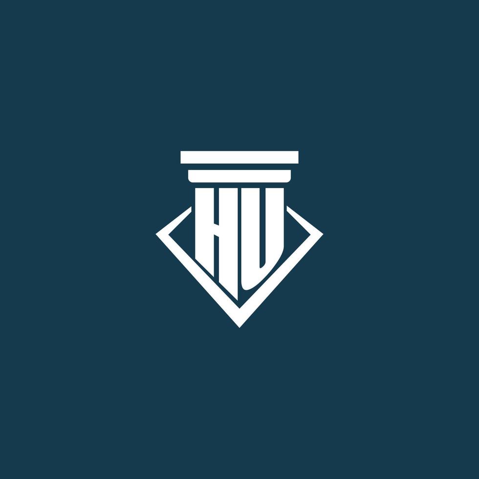 logotipo de monograma inicial de hu para bufete de abogados, abogado o defensor con diseño de icono de pilar vector