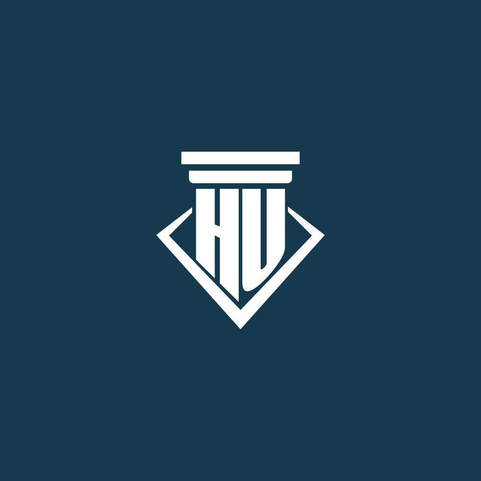 HU initial monogram logo for law firm, lawyer or advocate with pillar icon design vector