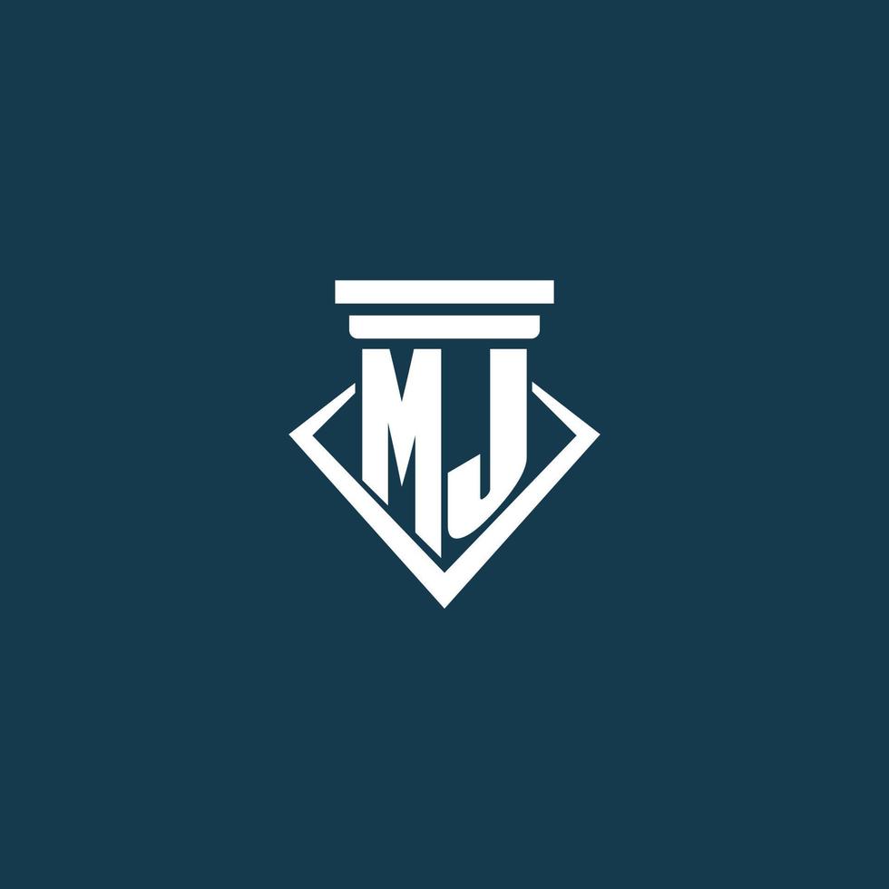 logotipo de monograma inicial mj para bufete de abogados, abogado o defensor con diseño de icono de pilar vector