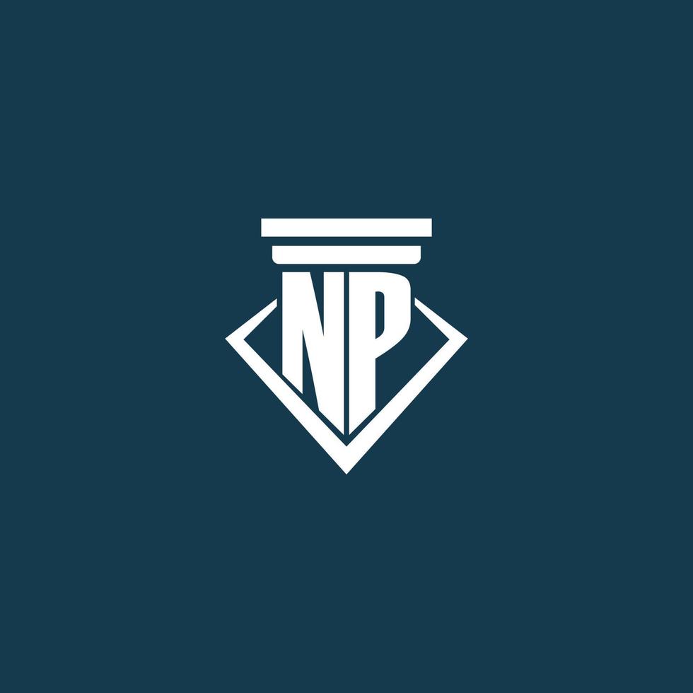 NP initial monogram logo for law firm, lawyer or advocate with pillar icon design vector