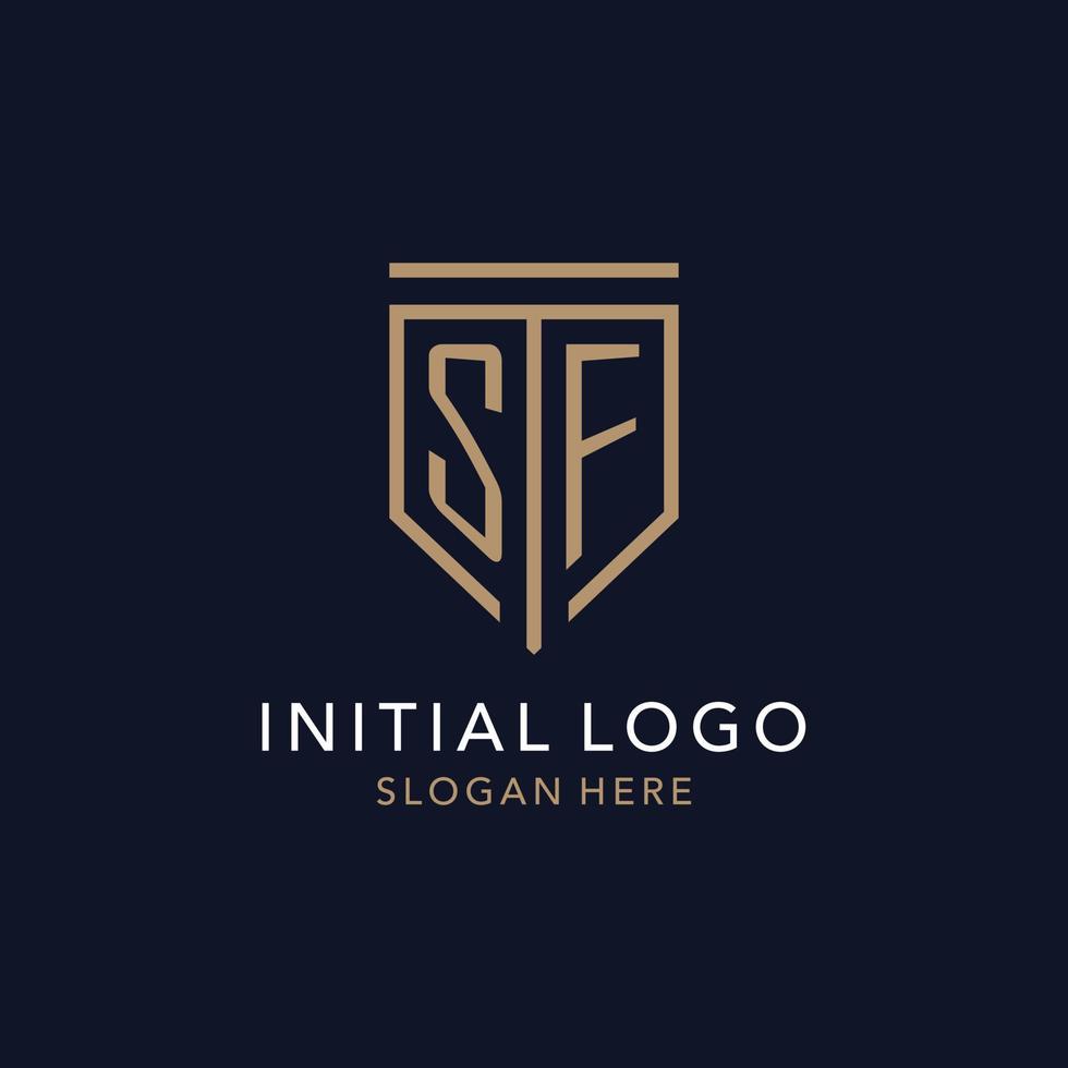 SF initial logo monogram with simple luxury shield icon design vector