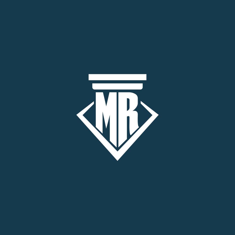 MR initial monogram logo for law firm, lawyer or advocate with pillar icon design vector