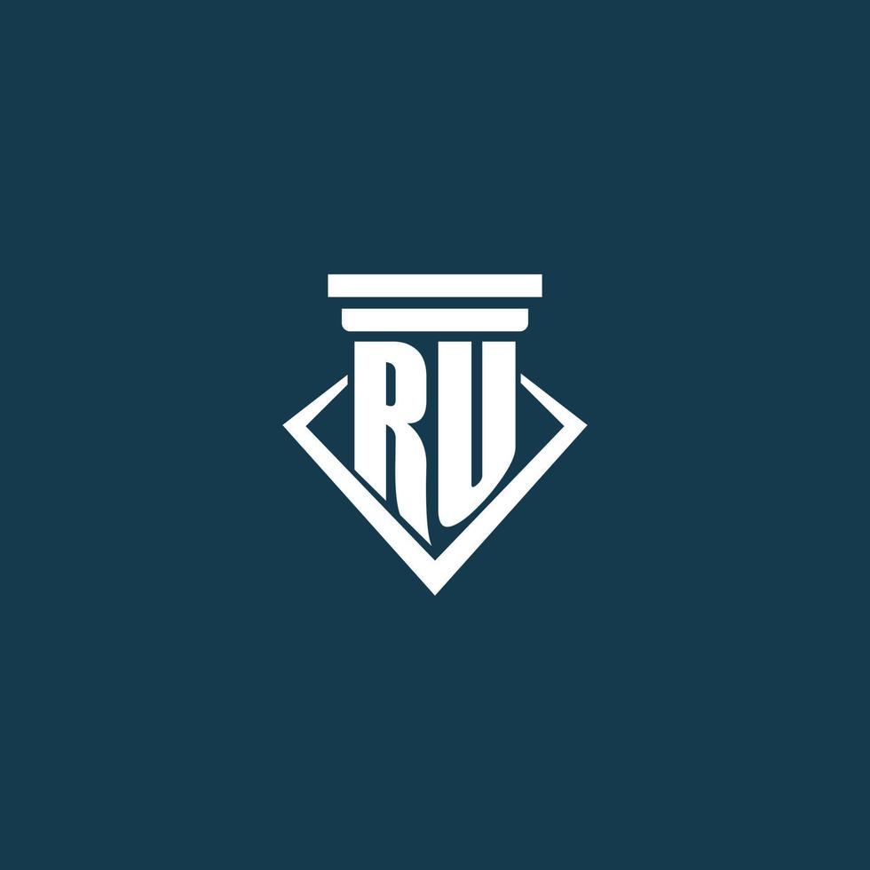 RU initial monogram logo for law firm, lawyer or advocate with pillar icon design vector