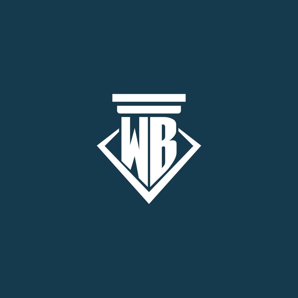 WB initial monogram logo for law firm, lawyer or advocate with pillar icon design vector