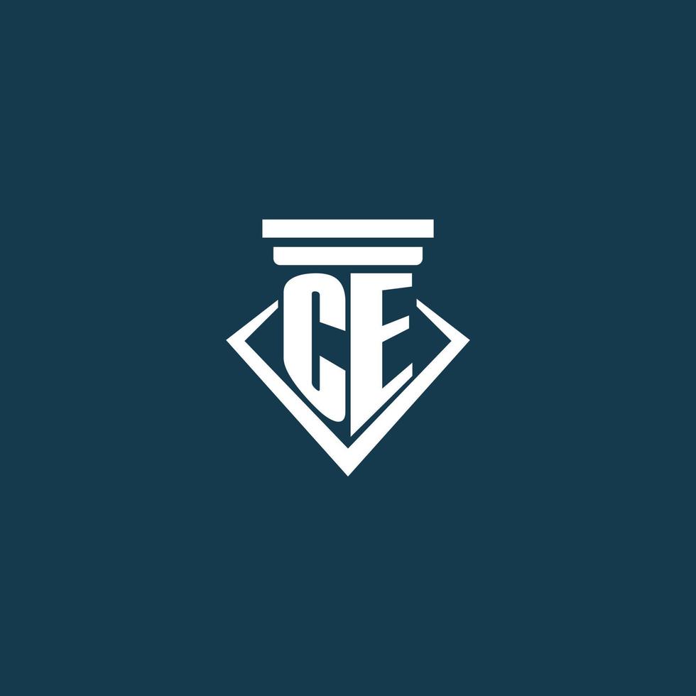 CE initial monogram logo for law firm, lawyer or advocate with pillar icon design vector