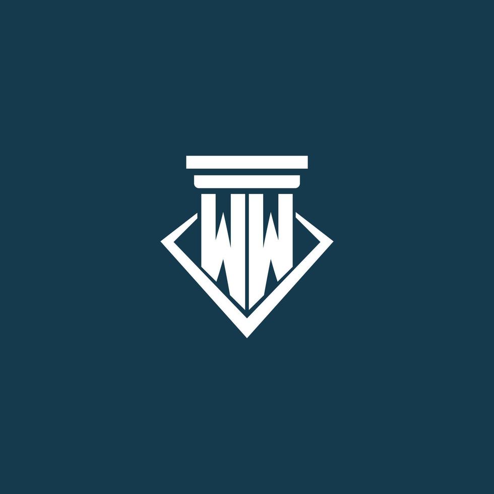 WW initial monogram logo for law firm, lawyer or advocate with pillar icon design vector