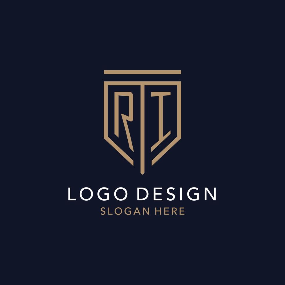 RI initial logo monogram with simple luxury shield icon design vector