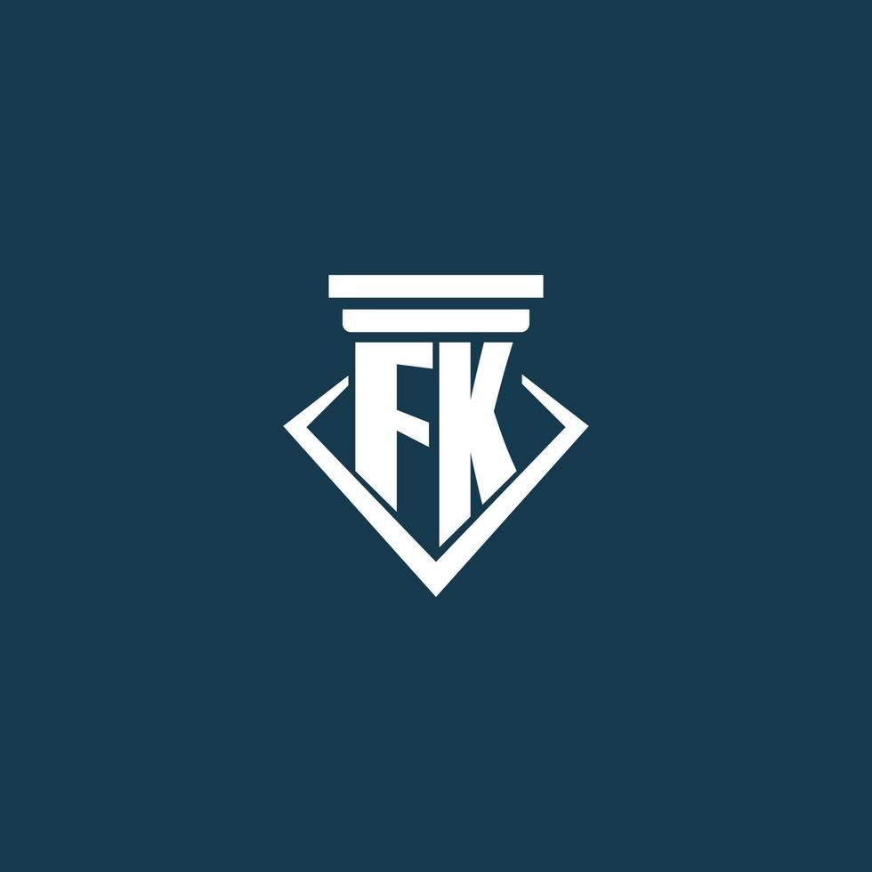 logotipo de monograma inicial fk para bufete de abogados, abogado o defensor con diseño de icono de pilar vector