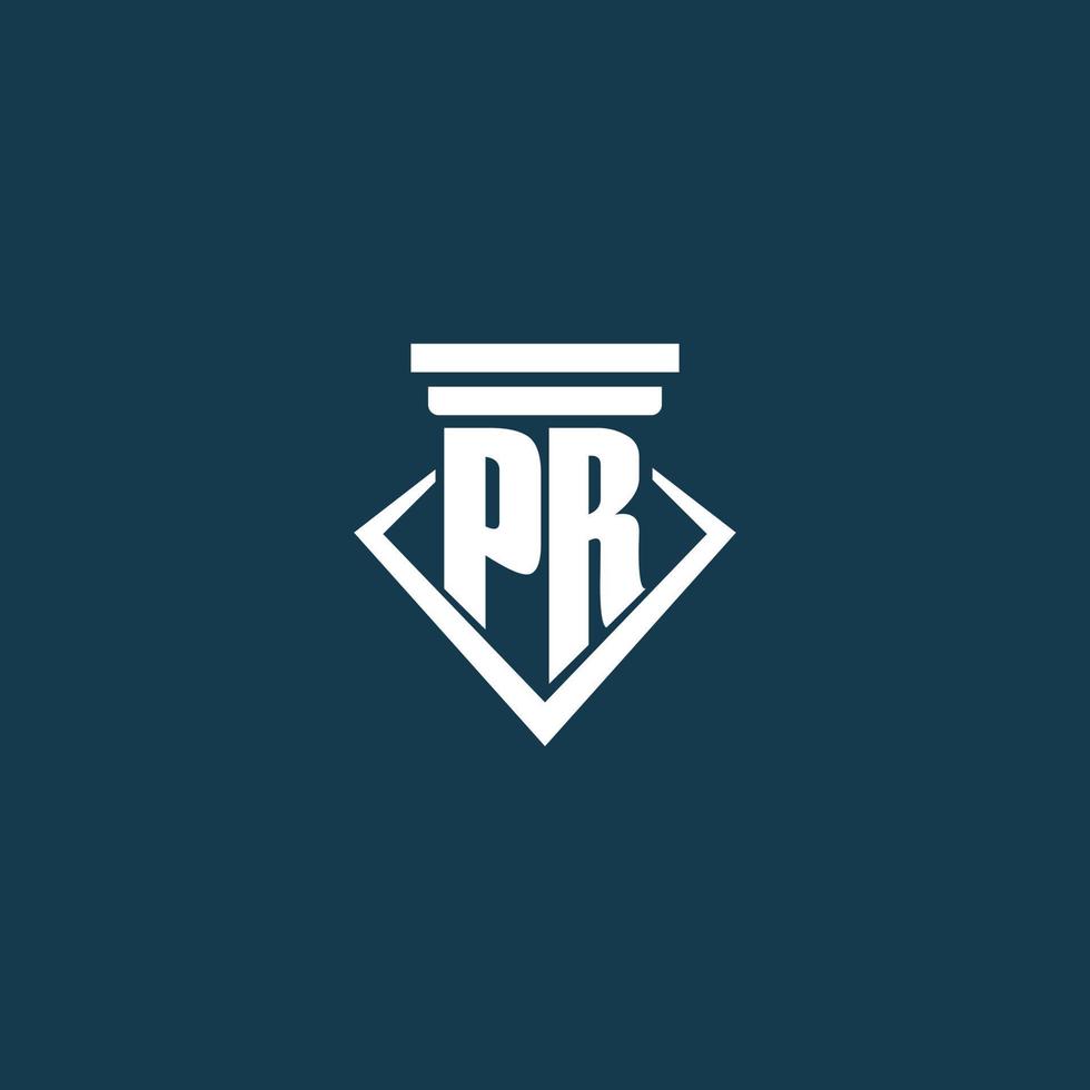 PR initial monogram logo for law firm, lawyer or advocate with pillar icon design vector