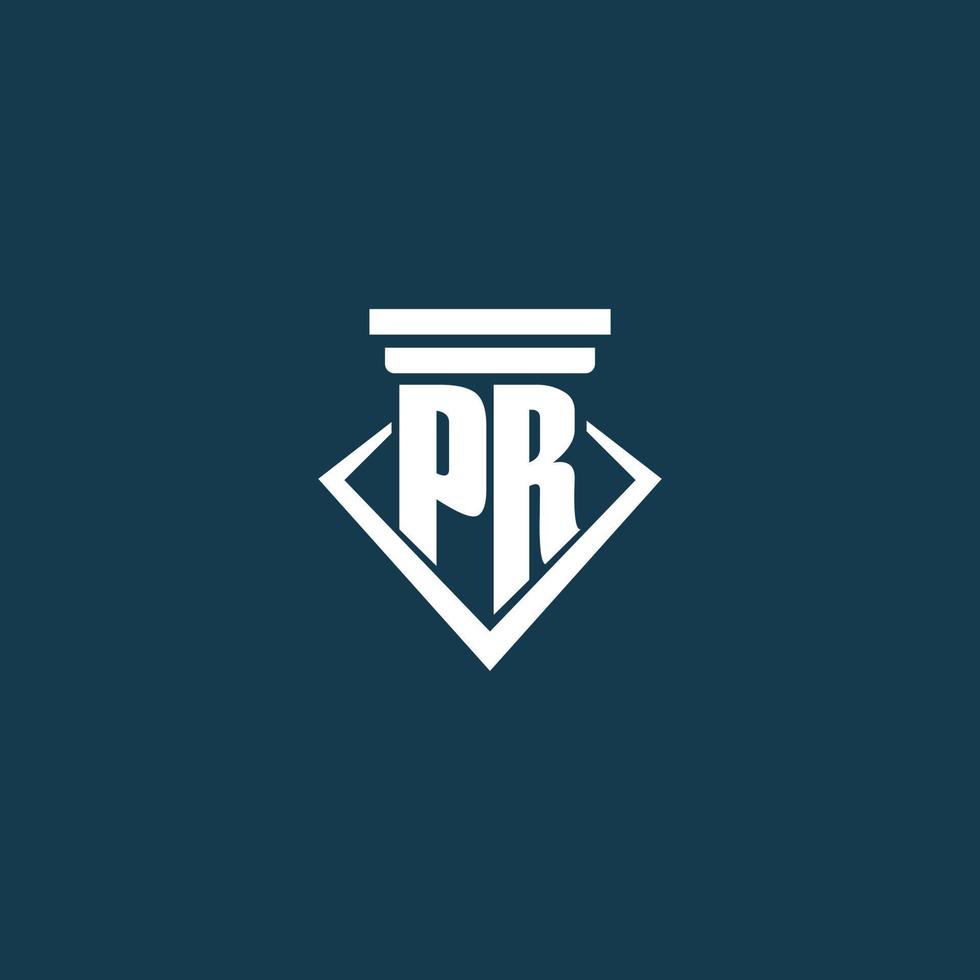 PR initial monogram logo for law firm, lawyer or advocate with pillar icon design vector