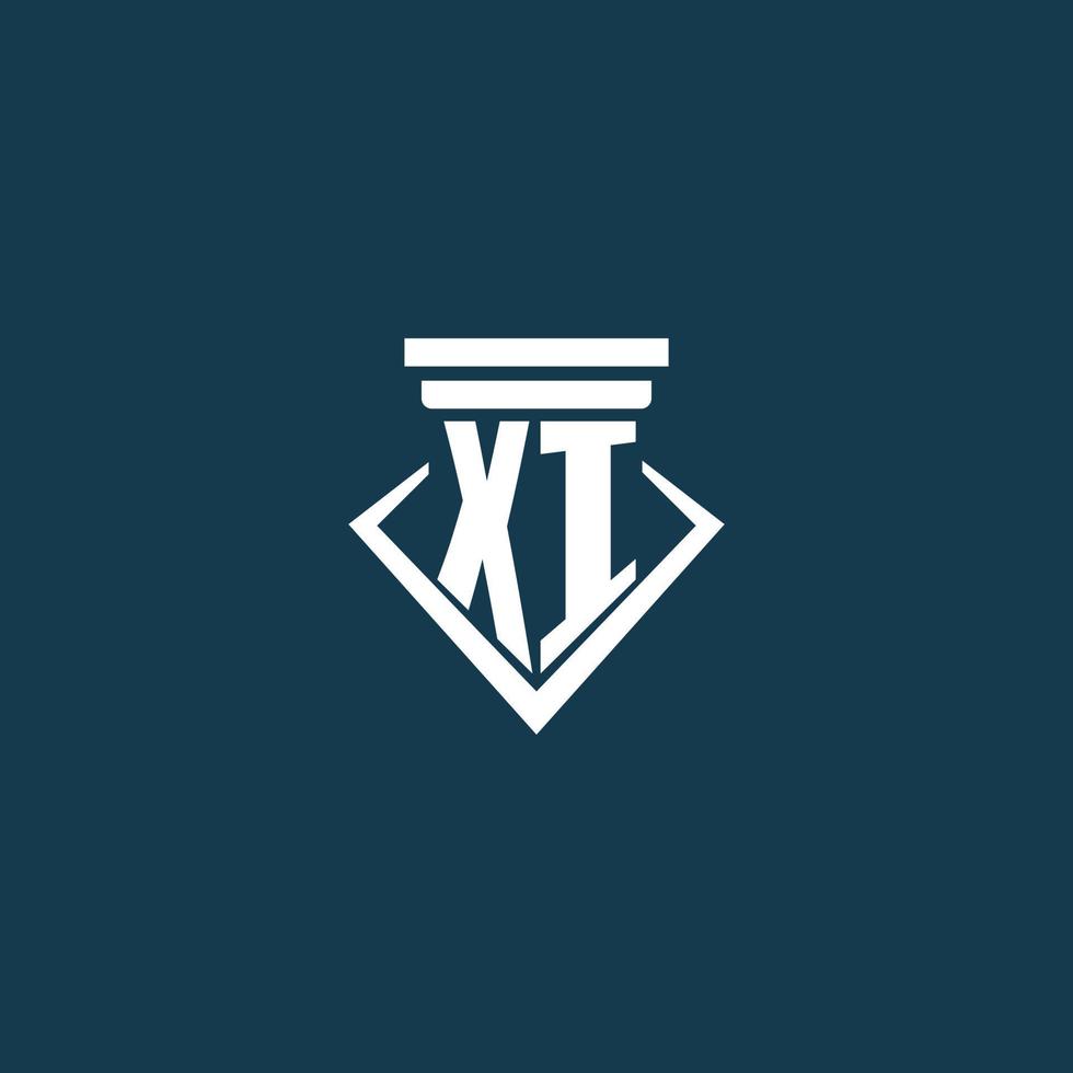 XI initial monogram logo for law firm, lawyer or advocate with pillar icon design vector