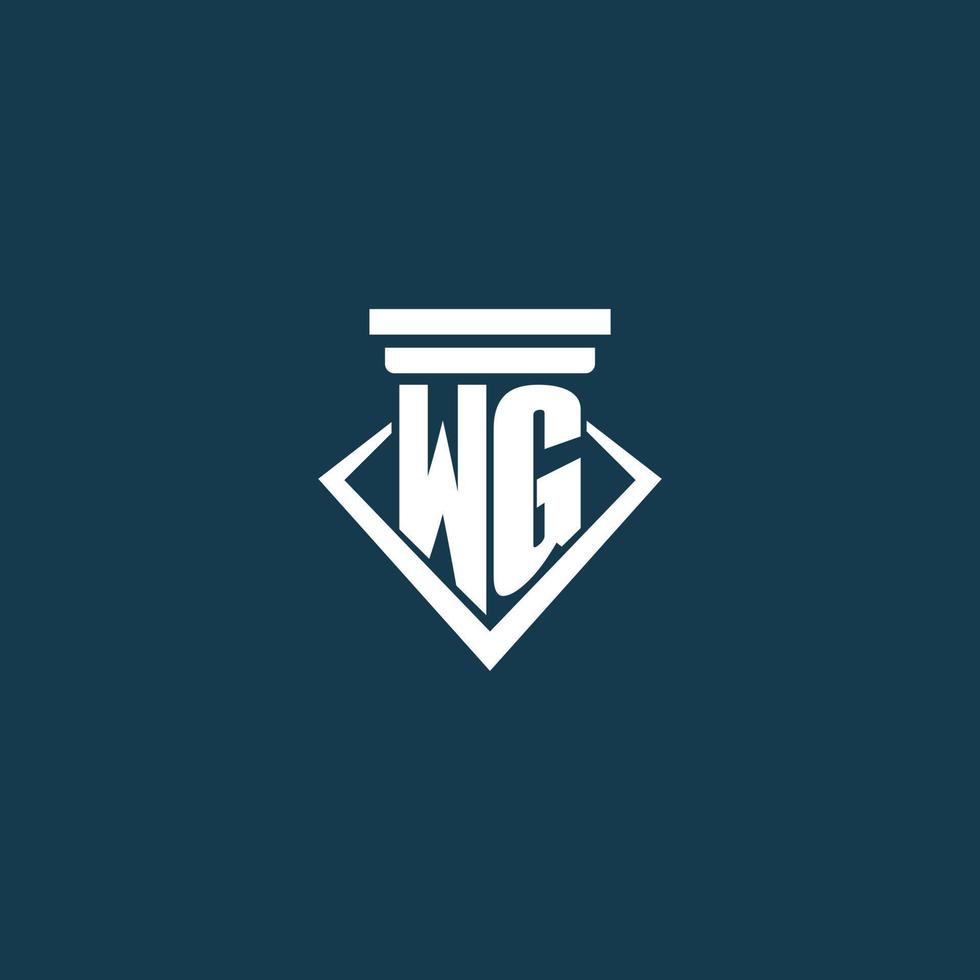 logotipo de monograma inicial wg para bufete de abogados, abogado o defensor con diseño de icono de pilar vector