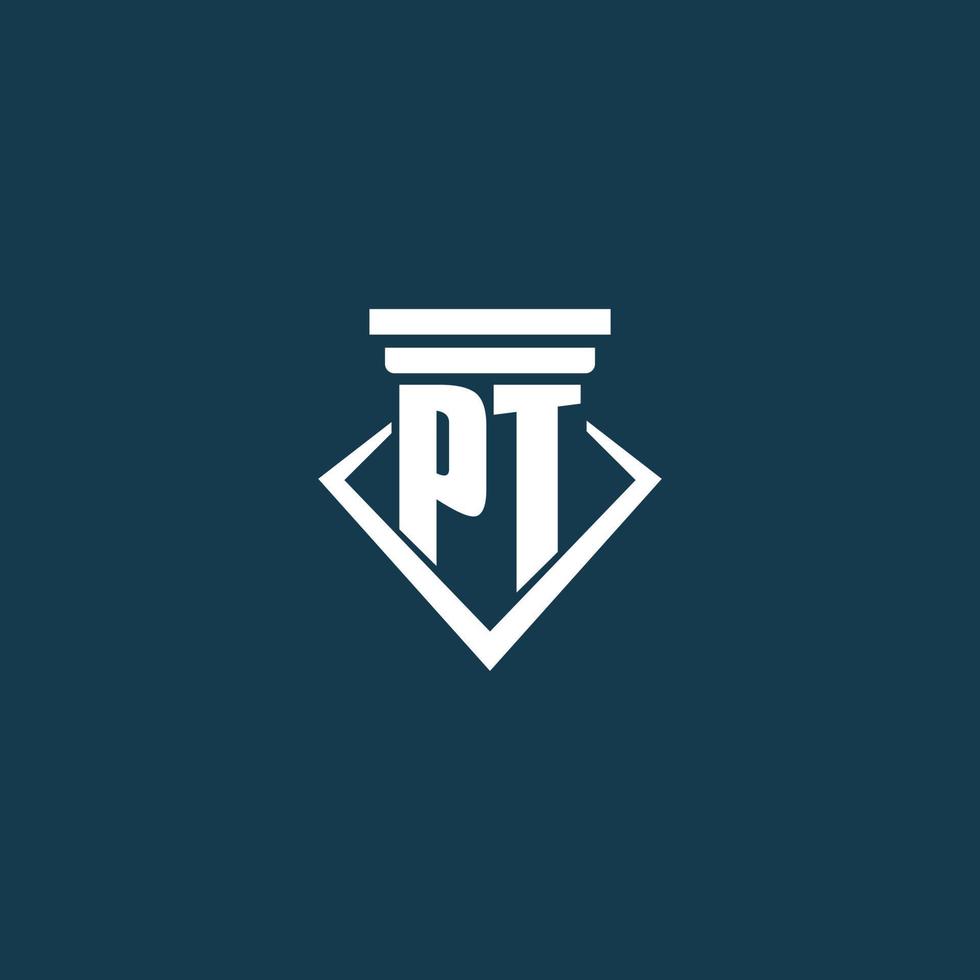 PT initial monogram logo for law firm, lawyer or advocate with pillar icon design vector