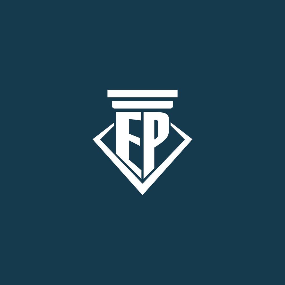 EP initial monogram logo for law firm, lawyer or advocate with pillar icon design vector