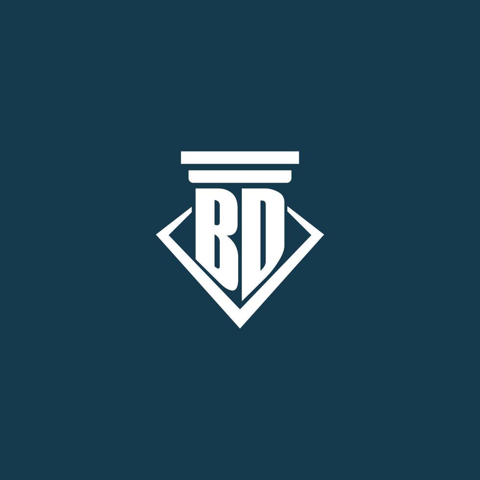 BD initial monogram logo for law firm, lawyer or advocate with pillar icon design vector