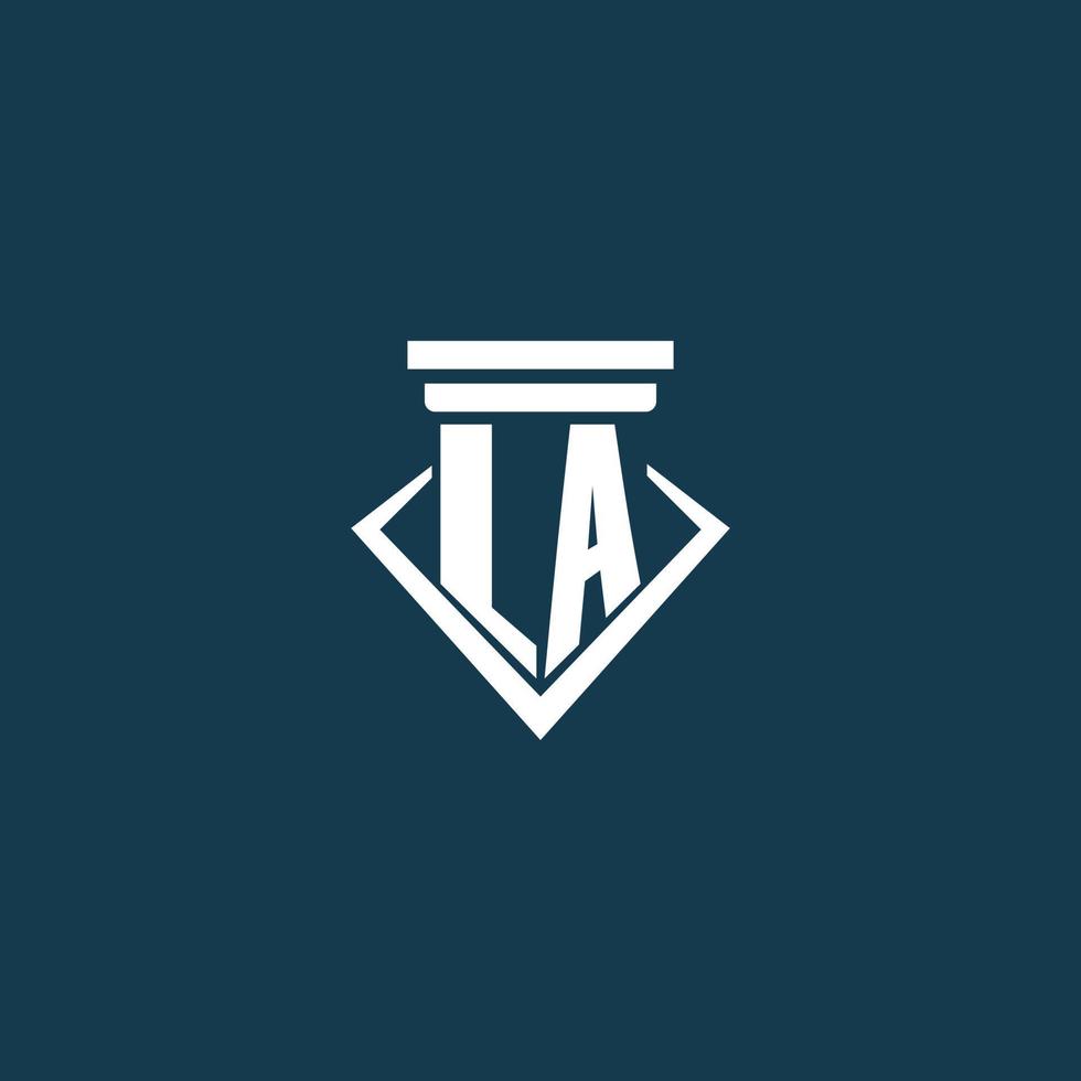 LA initial monogram logo for law firm, lawyer or advocate with pillar icon design vector