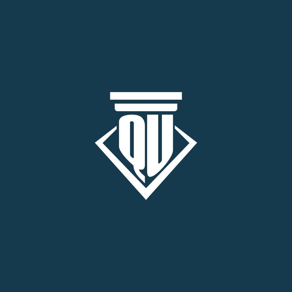 QU initial monogram logo for law firm, lawyer or advocate with pillar icon design vector