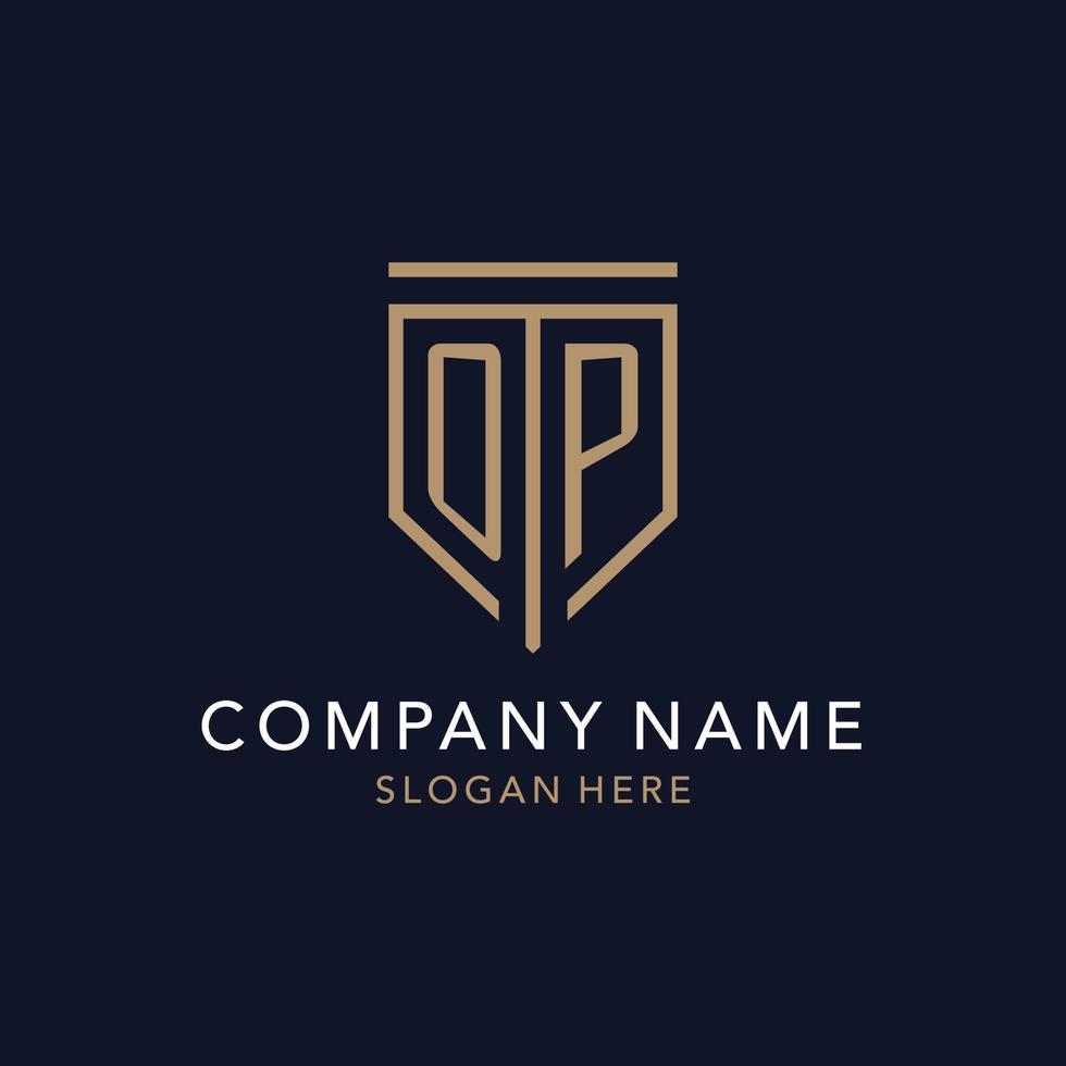 OP initial logo monogram with simple luxury shield icon design vector
