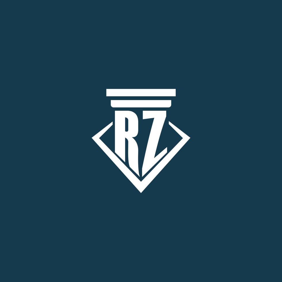 logotipo de monograma inicial rz para bufete de abogados, abogado o defensor con diseño de icono de pilar vector