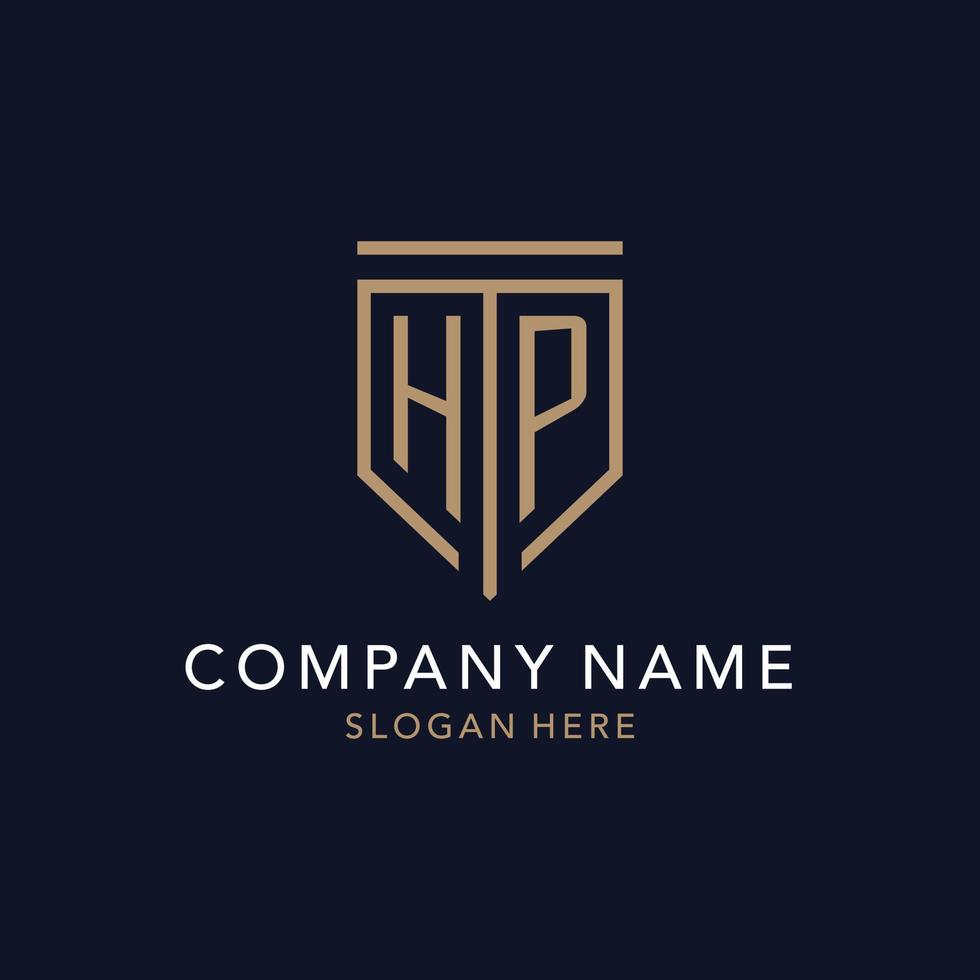 HP initial logo monogram with simple luxury shield icon design vector