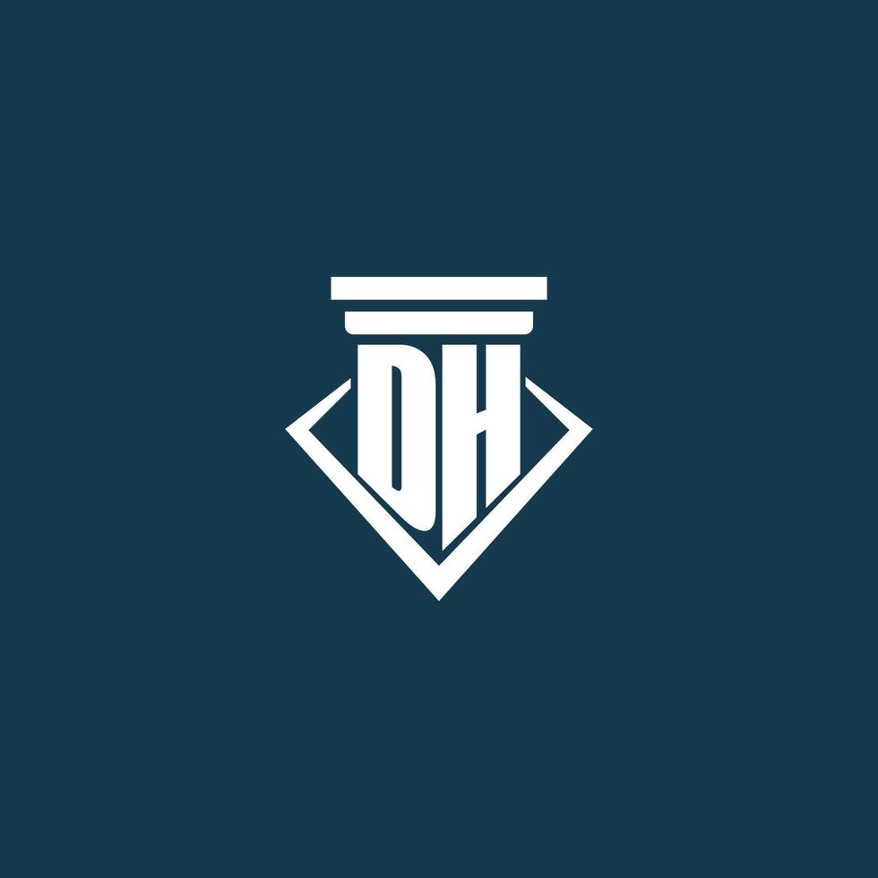 DH initial monogram logo for law firm, lawyer or advocate with pillar icon design vector