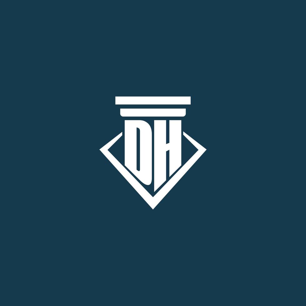 DH initial monogram logo for law firm, lawyer or advocate with pillar icon design vector