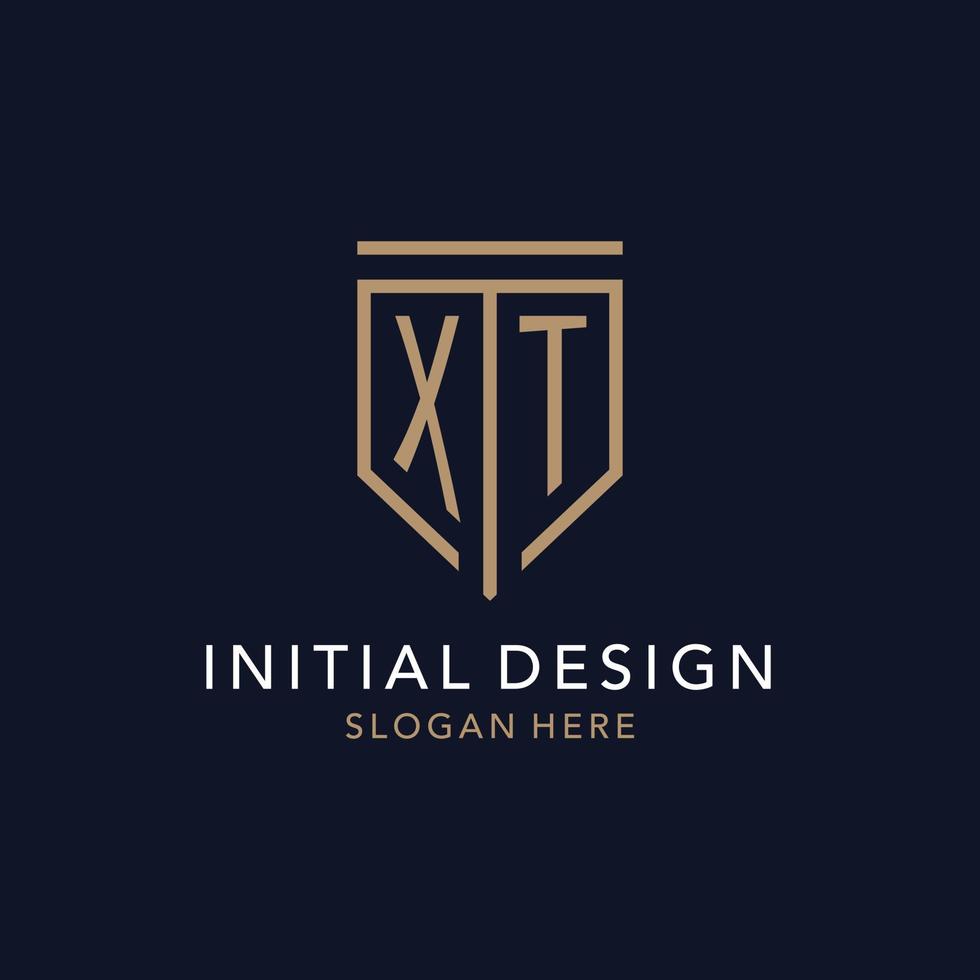 XT initial logo monogram with simple luxury shield icon design vector