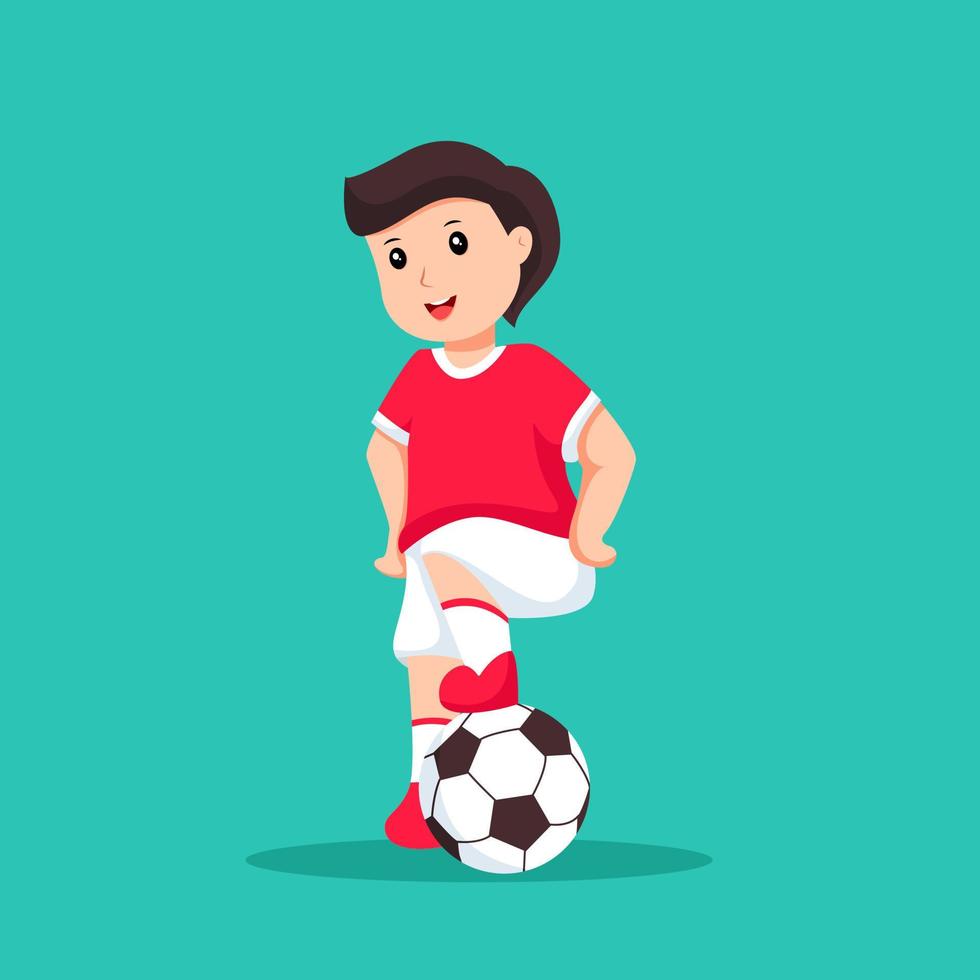 ilustración de diseño de personaje de jugador de fútbol de niño lindo vector