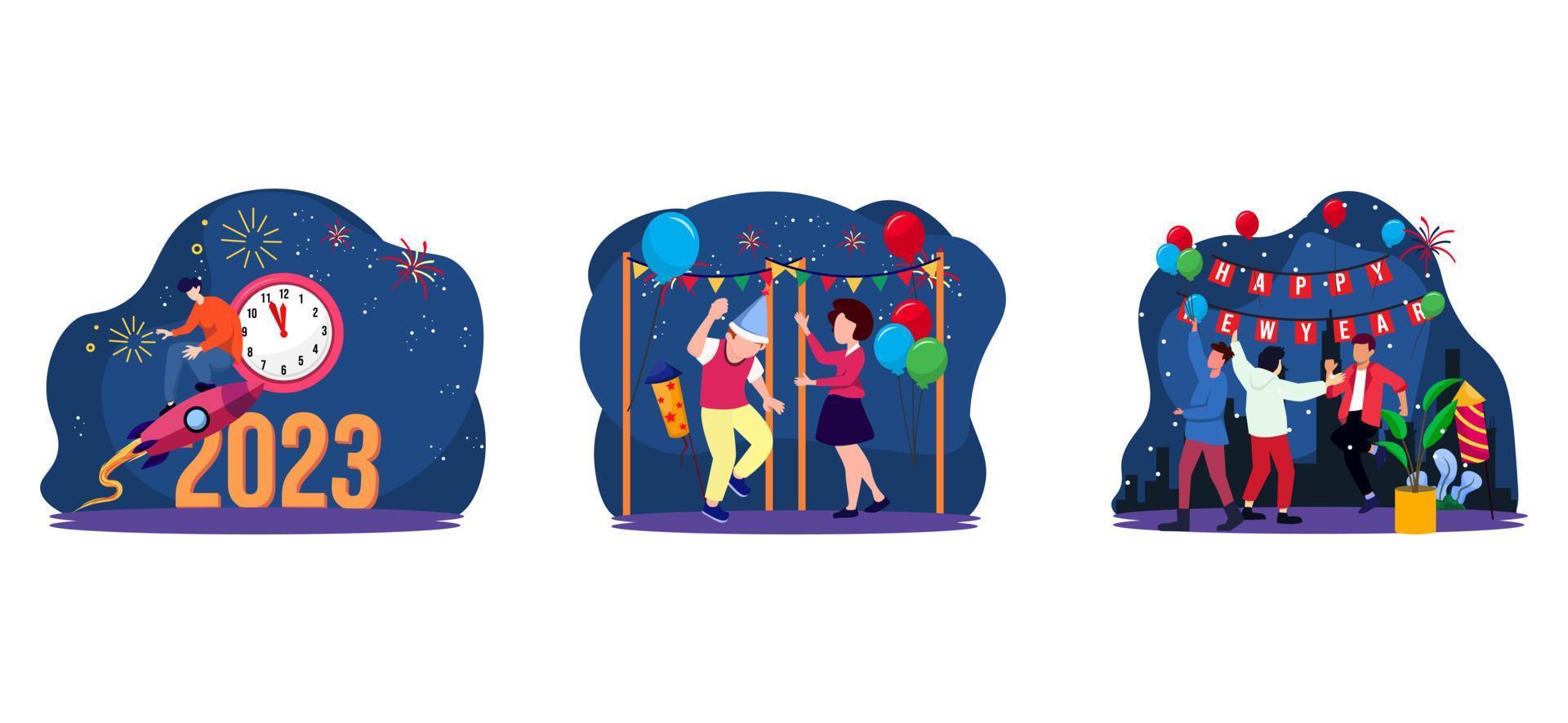 Time to New Year Flat Bundle Design vector