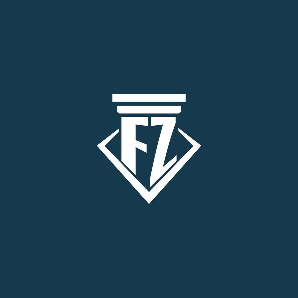 logotipo de monograma inicial fz para bufete de abogados, abogado o defensor con diseño de icono de pilar vector