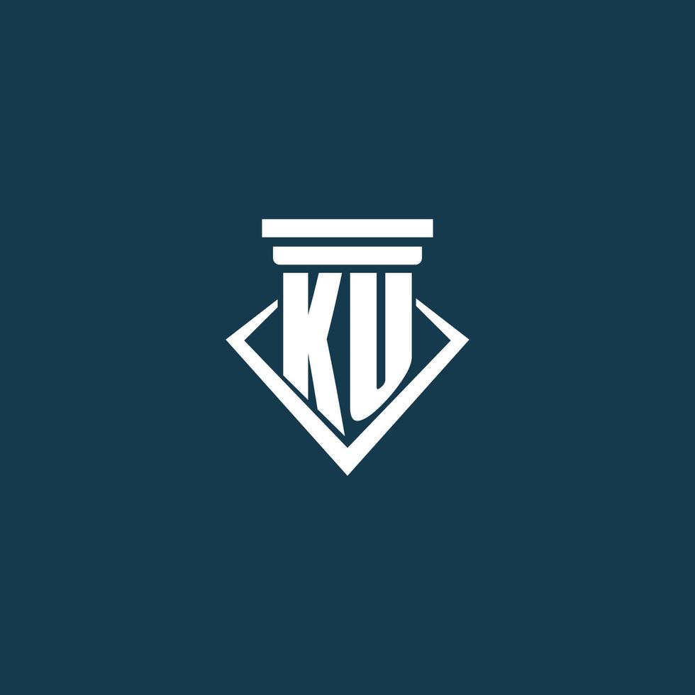 KU initial monogram logo for law firm, lawyer or advocate with pillar icon design vector