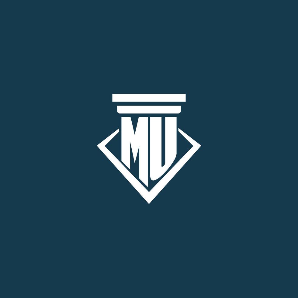 logotipo de monograma inicial mu para bufete de abogados, abogado o defensor con diseño de icono de pilar vector