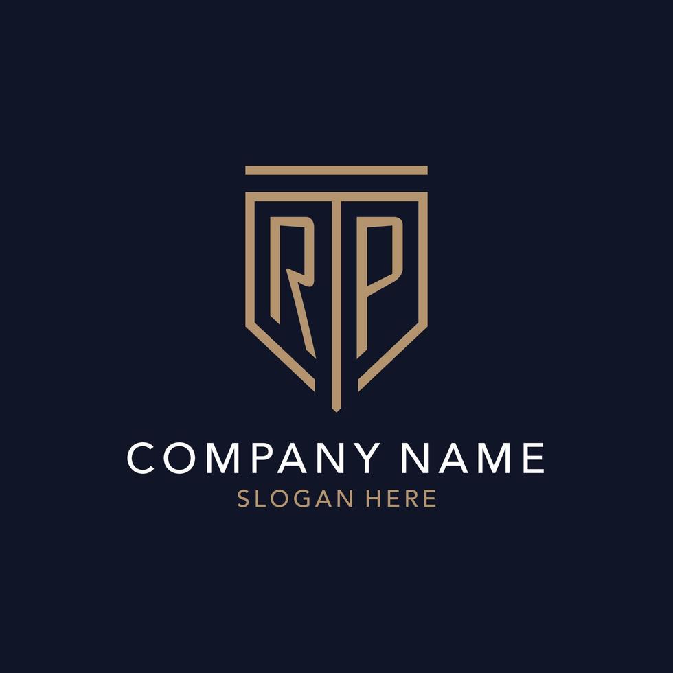 RP initial logo monogram with simple luxury shield icon design vector